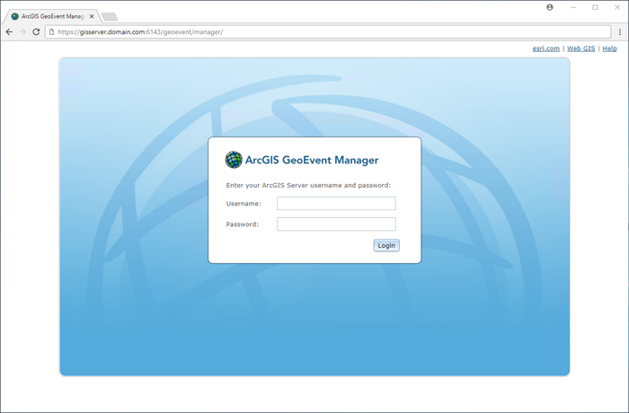 ArcGIS GeoEvent Manager のログイン ページ ArcGIS GeoEvent Manager のログイン ページ